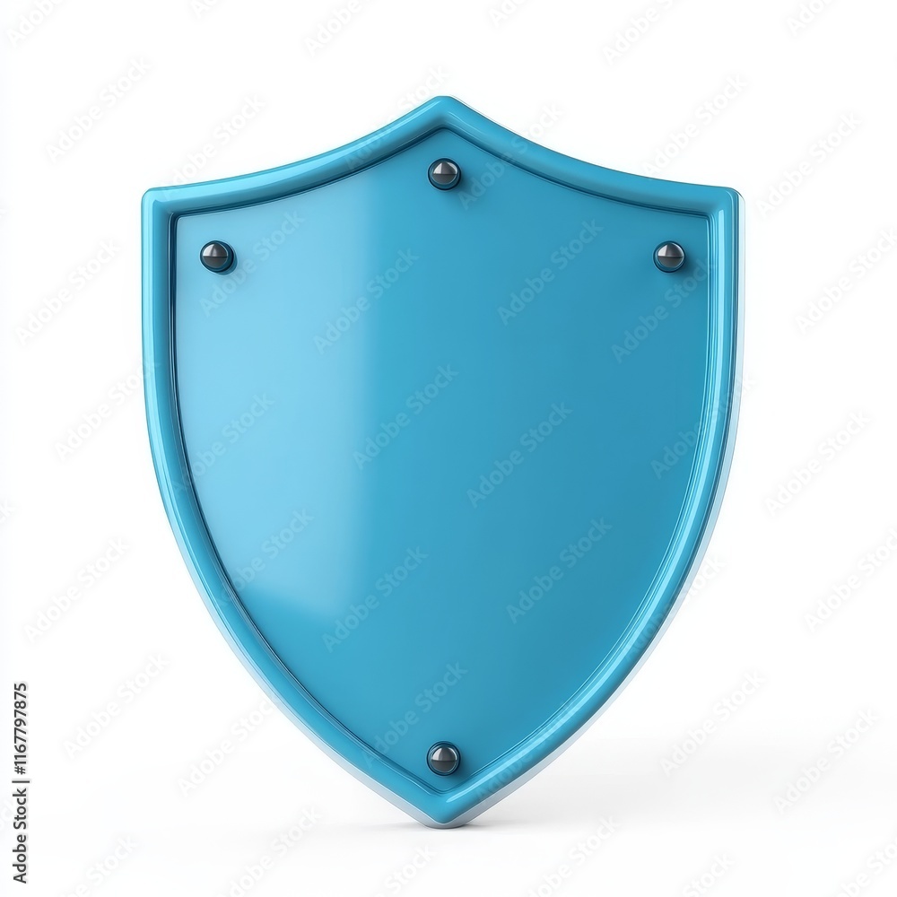 Poster blue shield representing protection and security. 3d shield icon. 3d rendering