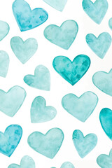 Watercolor heart pattern, soft blue tones, romantic design, seamless background, perfect for invitations, love themes.