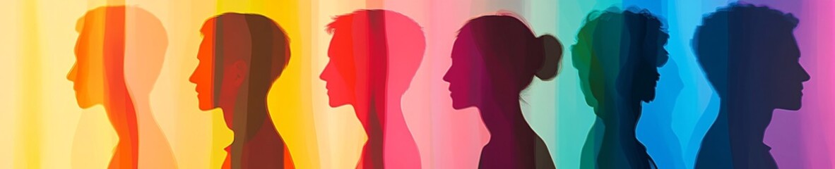 Colorful silhoutte of diverse faces, diversity, equity and inclusion