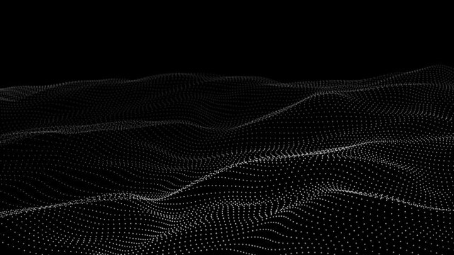 Dynamic wave with many dots. Abstract background of dots movement. Technology or science. 3D rendering. Seamless loop. 4K	