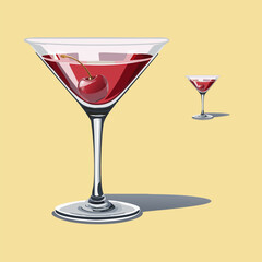 Martini Cherry, Summer Drink, Cold Beverage in Glass, 