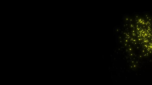 4K Gold sparkles Particle Shining from Moving left side exit right side on black background for text, dust flickering flying line with flashlights, Elegant blurry bokeh glitter Glow Logo revealer
