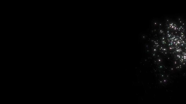 4K white sparkles Particle Shining from Moving left side exit right side on black background for text, dust flickering flying line with flashlights, Elegant blurry bokeh glitter Glow Logo revealer