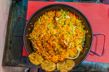 Food of the Caribbean coast of Colombia - arroz con camaron (rice with shrimps)