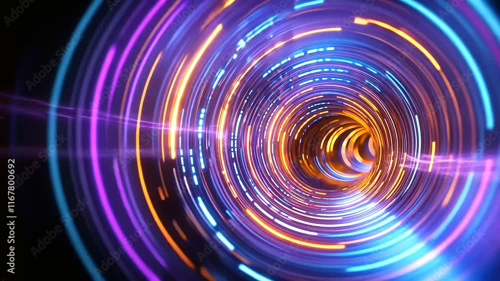Poster futuristic neon light tunnel with dynamic patterns