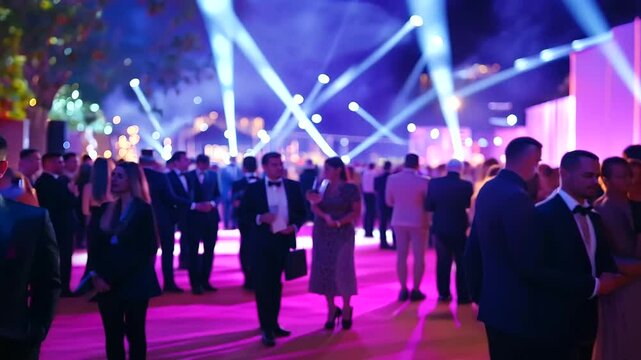 Glamorous Red Carpet Event with Celebrities at Night