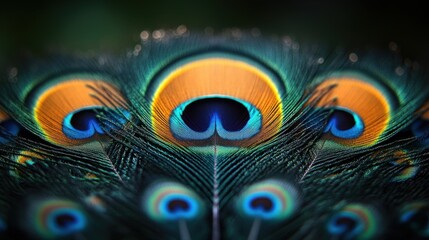 Obraz premium Close-up of a peacock feather showcasing vibrant colors and intricate patterns.