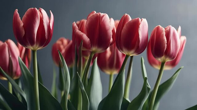 Simple Elegant Display Fresh Tulips Grey Background Capturing Beauty Easter Springtime 4j Videos