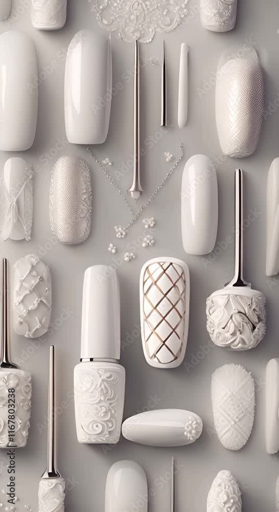 Poster step by step guide to creating nail art with intricate designs using nail polish and tools featuring