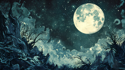 Obraz premium Moon at night illustration design. Moonshade. Illustration