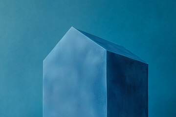 close up of a 3d blue House icon isolated on blue background, room for text