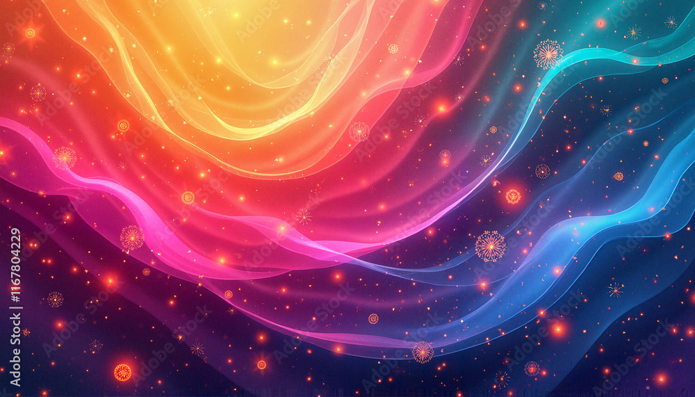 Poster abstract colorful wave patterns with starry background