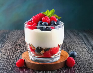 Vanilla Yogurt Parfait with Strawberries and Blueberries AI