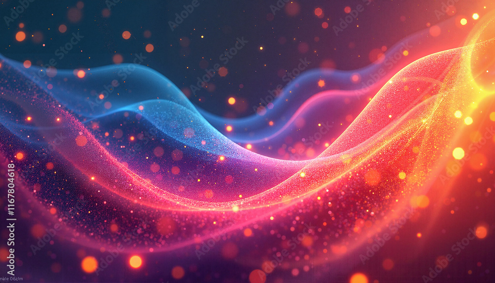 Poster abstract waves of color with shimmering particles