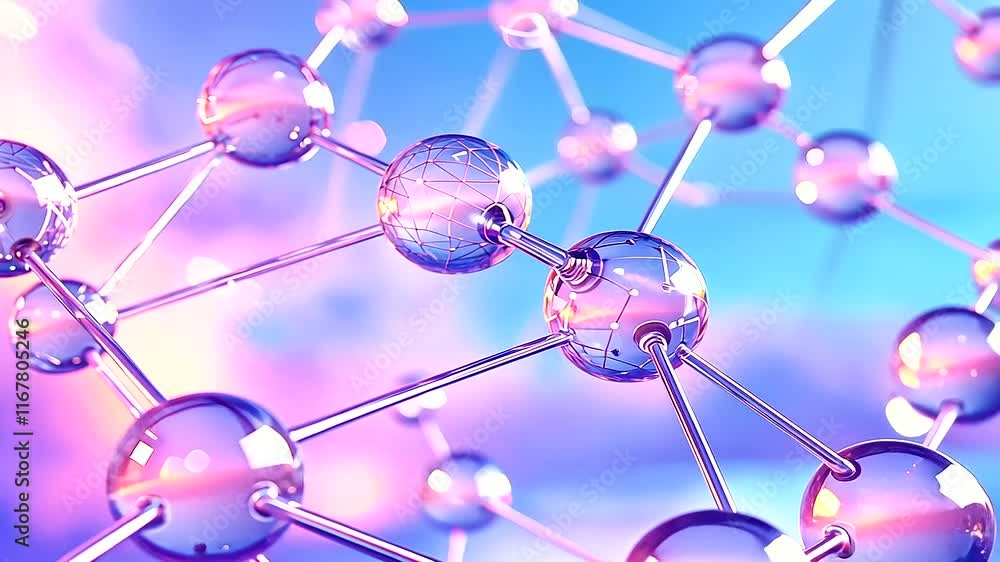 Aufkleber molecular structures in pastel cloudscape with data flow