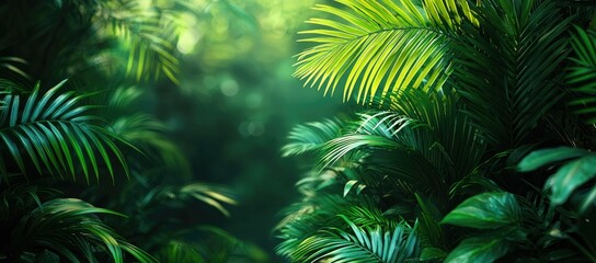 Lush green tropical foliage background.