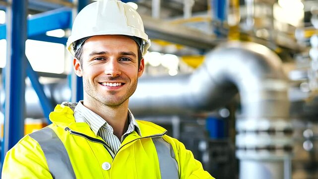 Professional Engineer in Factory with Safety Gear and Confidence
