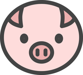 カラー動物の単品アイコン　豚