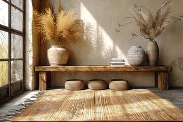 Minimal Wooden Cabinet with Books and Vases – Cozy Modern Living Room Design