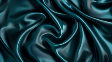 Fototapeta premium Black dark teal jade emerald sea aventurine green abstract background. Silk satin fabric. Glitter shimmer. Color gradient. Line stripe wave shadow. Drapery curtain. Luxury elegant subtle. Blank design