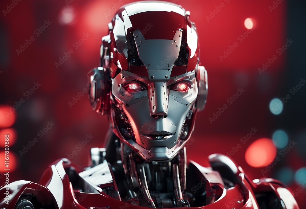 Poster artificial concept robot background portrait intelligence banner red