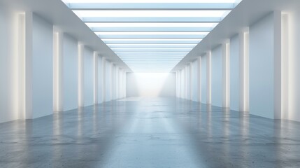 Obraz premium A bright, modern gallery space featuring a large blank wall, ideal for showcasing art in a minimalist setting.
