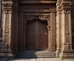 Obraz premium Ancient temple fa?ade with intricate carvings, temple, fa?ade, carving