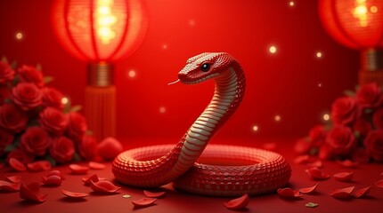 Fototapeta premium Red Serpent, Chinese New Year Symbol