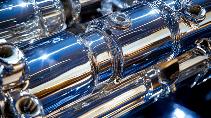Fototapeta premium Highly polished metallic tubes, reflecting light..