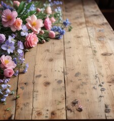 Delicate watercolor flowers on a vintage wooden table,  decor,  wood, watercolor