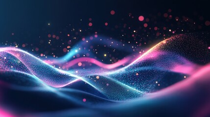Neon Flow: Abstract waves of vibrant blue and pink particles dance across a dark backdrop, creating a mesmerizing visual symphony of light and motion.