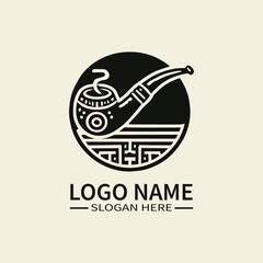 Obraz premium Chinese Pipe Logo Design, Oriental Smoking Pipe Logo, Custom Pipe Logo