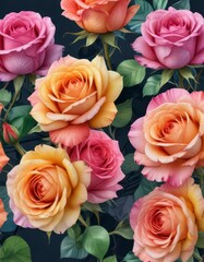 Vibrant colorful watercolor roses in a modern style with bold lines and bright hues,  flowers,  garden,  plant