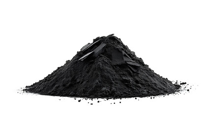 side view on one single black activated charcoal powder pile heap isolated on white background	
