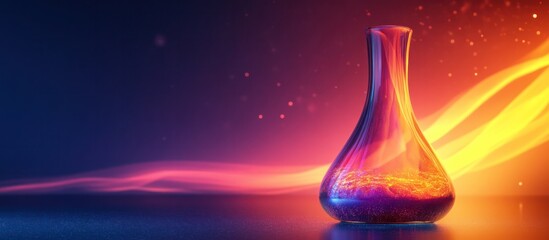 Captivating glass decanter with a vibrant colorful liquid inside creating an alluring dramatic and mesmerizing atmosphere through the interplay of light reflection and refraction  The elegant