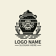 Chinese Porcelain Logo Design, Oriental Vase Logo, Traditional Chinese Pottery, Ceramic Art Logo, Luxury Home Decor Logo