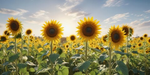 Obraz premium Vibrant watercolor sunflowers standing tall in a field, botanical, summer, floral