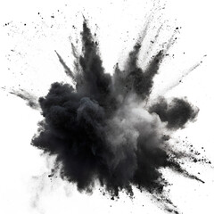 Black powder explosion isolated on the transparent background. Holi festival