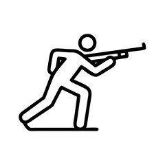 Minimalist line drawing of a person aiming with a rifle
