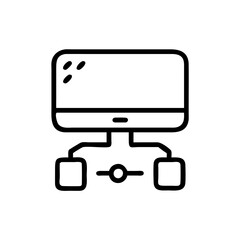 Simple line drawing of a computer monitor with connected peripherals in a minimalist style