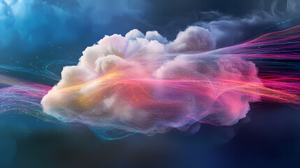 Fototapeta premium Futuristic cloud computing concept with digital data transmission. abstract technology background with clouds and light trails. Clouded. Illustration