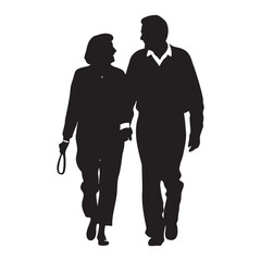 A loving couple is holding hands and walking together. Relationtips and loyality concept. Silhouette cut-out illustration