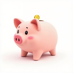 Adorable Pink Piggy Bank with a Golden Coin