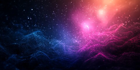 Obraz premium Abstract glowing wireframe in digital space with floating geometric figures 