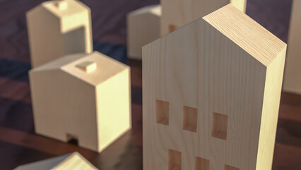 The wood house for property or real estate concept 3d rendering..