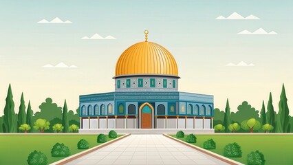 Fototapeta premium Creative Depiction of Masjid Al-Aqsa in Palestine With a Colorful Background. Generative AI