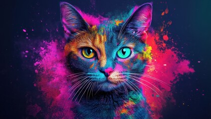 Colorful Cat Portrait with Abstract Background