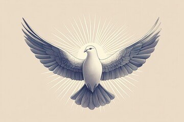 Fototapeta premium Graphic Representation of the Holy Spirit Depicted as a Dove With Radiant Light in a Serene Background. Generative AI