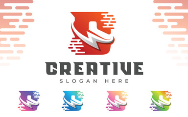 Letter C Energy logo or C Electric Logo with Lightning Icon or thunder bolt combination