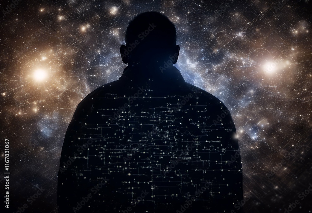 Wall mural physical mathematical formulas man universe universe silhouette
